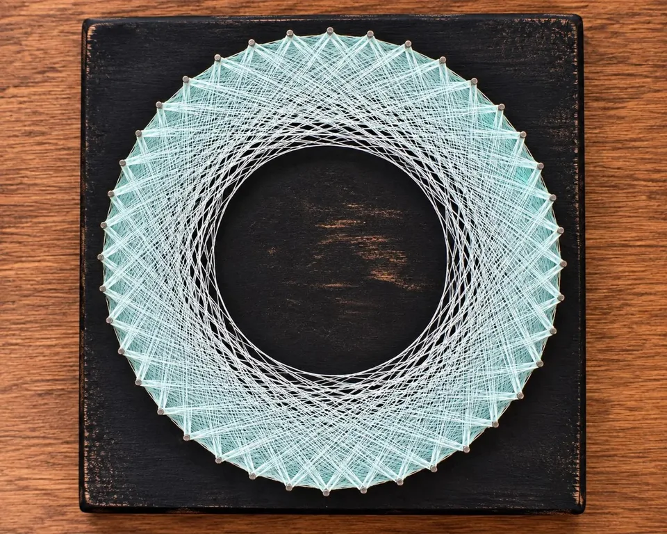 Event Horizon String Art – UV Reactive Geometric Wall Art (Refurbished Wood)