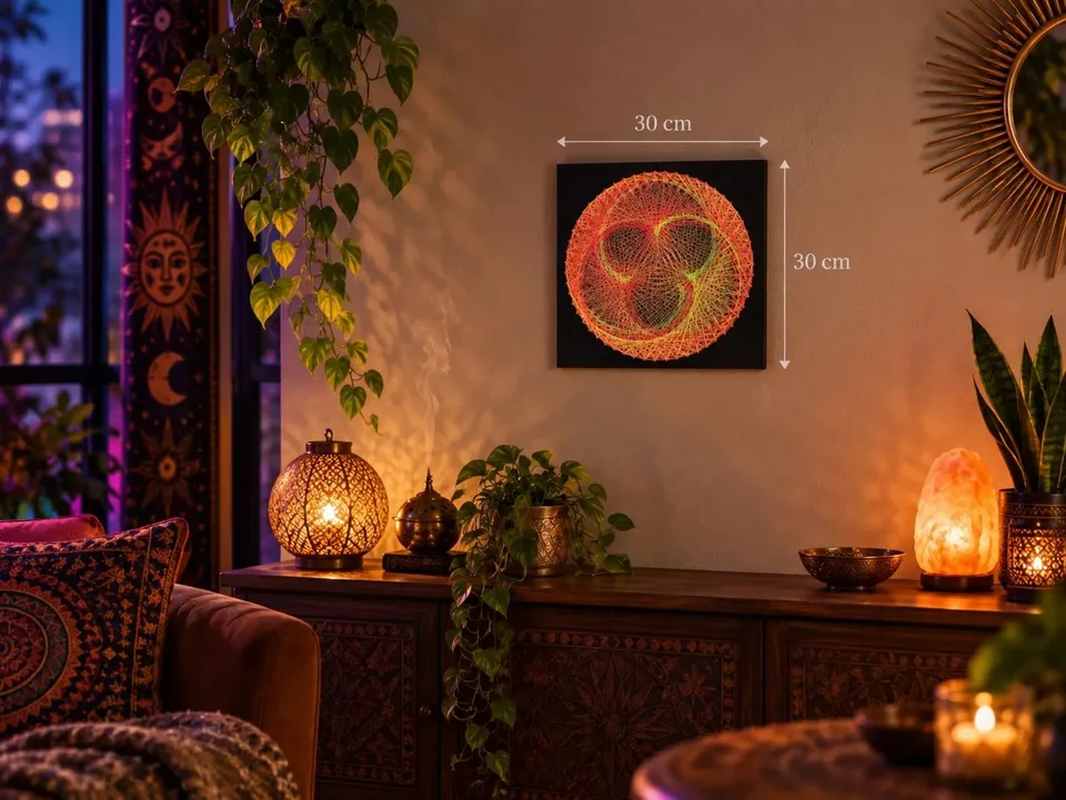 Handmade Neon String Art – Psychedelic Geometric Wall Decor — 3/5