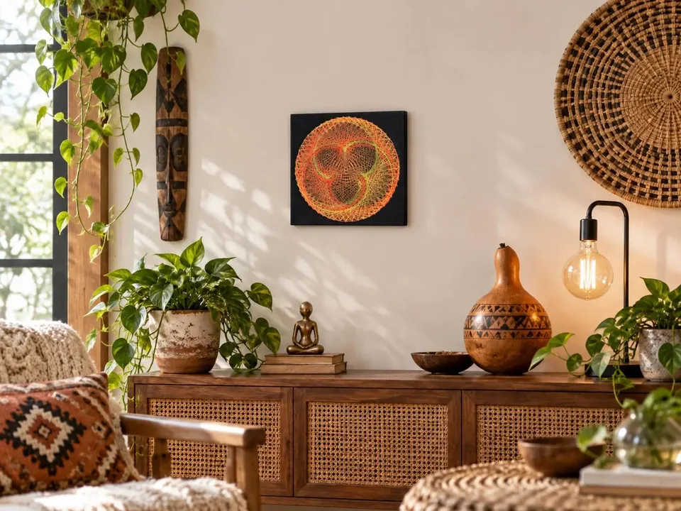 Handmade Neon String Art – Psychedelic Geometric Wall Decor — 4/5