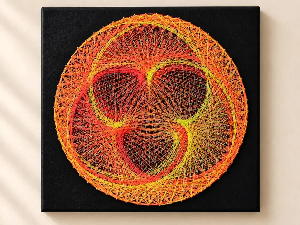 Handmade Neon String Art – Psychedelic Geometric Wall Decor