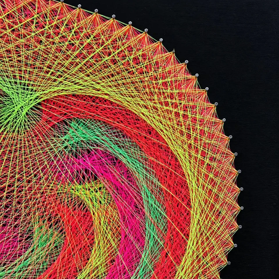 Handmade Neon String Art Wall Decor, Psychedelic Sacred Geometry, UV Reactive Boho Art (30x30cm) — 3/6